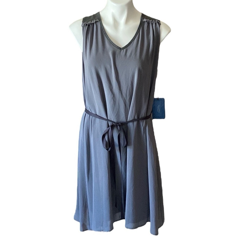 Simply Vera Wang Artful Melange Heather Gray Sleeveless Ribbon Tie Dress Large